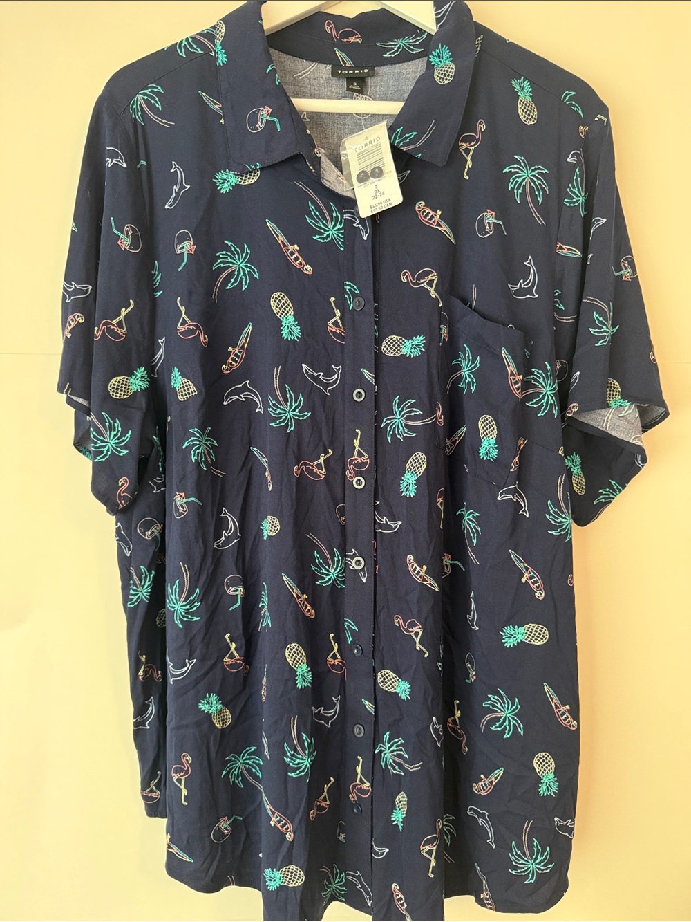 Torrid Navy Hawaiian Print Short-Sleeve Button-Down Shirt